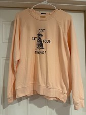 MOTHER Denim The Biggie Concert Sweatshirt Cat Got Your Tongue Peach NWT L picture