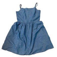 Gap Womens Denim Fit and Flare Dress Blue Light Wash Smocked Back Pockets Size M picture