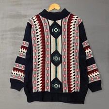 Vintage Clifton Place Sweater Navy Pink Southwestern Aztec Knit Mock Neck Large picture
