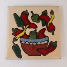 Vintage Earthtones 4 Inch Square Tile Coaster Chilies Southwestern Made In USA picture