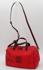 Loewe Red Pebbled Leather Amazona 28 Braided Handle Satchel  with Shoulder Strap picture