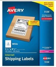 Avery 5126 Internet Shipping Labels White 5-1/2 x 8-1/2 in 200 Labels 100 Sheets picture