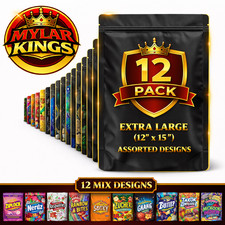 12 Pack 1lb Smell Proof Foil Mylar Bags 12” x 15” Mix Designs Pound Zip Bags picture