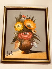 CLAUDE LUCA Vintage Framed Still Life Flower Arrangement Oil Painting- 9 x 11