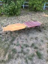 Beautiful Vintage 1950/60s Wooden Framed Cot Tan Canvas W/ Additional Flannel picture