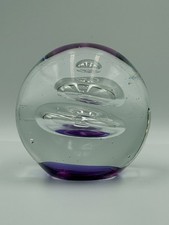 Vintage Clear Art Glass Paperweight Controlled Bubble Purple Orb Sculpture 3