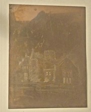 Antique Etched Copper Printing Plate 8x6 Architectural Manor Estate Matrix Block picture
