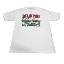 Vintage Stanford Cardinal Shirt Mens L White NCAA Football Logo 7 Super Bowl XIX picture