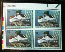 US  Duck Plate Block Stamps Scott# RW61 Red-breasted Mergansers 1994 MNH L495  picture