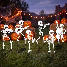 Xuhal 6pc Halloween Skeleton Musician Yard Stakes Metal Mariachi Garden Decor picture