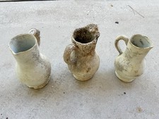 Lot of 3 Antique Spanish Shipwreck Pottery Pitchers Marine Encrusted Jugs picture