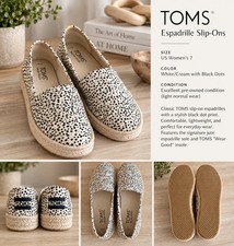 TOMS Espadrille Slip-Ons US Women's 7 White/Cream with Black Dots picture