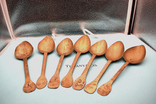 7 Antique French brass 1910 spoons. Maker Mark: Aube Mace, Heart, Crown, AL & ON picture