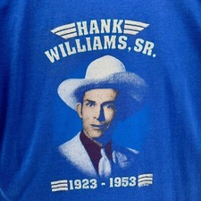 VTG Hank Williams Sr. Memorial 1923-1953 Blue Tshirt SZ L Made USA Single Stitch picture