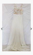 Azazie Ivory A-Line V-Neck Sleeveless Lace/Sequin Chiffon Train Dress 8 WD8 picture
