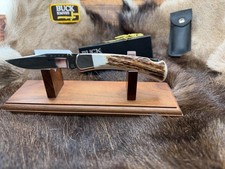 Buck 486 Knife With Stag Handle & Stainless  Blade & Leather Sheath Mint In Box picture
