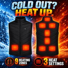 Unisex Black 9-Zone Heated Vest with 3 Heat Settings and External Power Connecti picture
