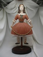 Antique / Vintage Hand Carved and Painted Wood Doll on Wood Base - 20