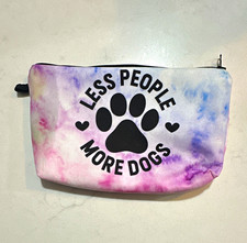 Less People More Dogs Paw Print Multicolor Tie-Dye Zipper Makeup Bag picture