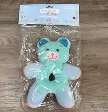 Vtg Terry Cloth Pastel Bear Plush Colorblock Jordache Squeak Rattle Baby Toy NEW picture