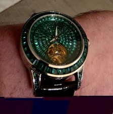 PINDU Men's Automatic Watch Mineral Glass Green Black Leather  picture