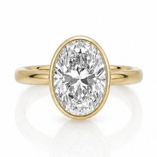 IGI Certified 1.50 CT Oval Lab Grown Diamond Engagement Ring, Gold Bezel Set picture