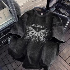 Vintage Washed Black Gothic Graphic T-Shirt Oversized Cotton Streetwear Tee picture