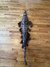 Vintage Papua New Guinea Sepik River Carved Wood Spirit Mask 35” Tribal Art picture
