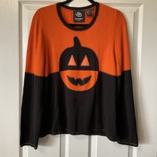 Vintage 2001 Michael Simon Event Halloween Sweater Jack O Lantern /Patchwork XL picture