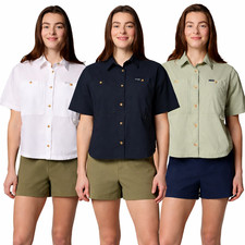 Columbia Brea Falls Woven Shirt Womens Short Sleeve Button Up Hiking Trail picture