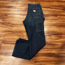 Carhartt Jeans Mens 34x32 Blue Relaxed Fit Carpenter Denim Workwear Straight Leg picture