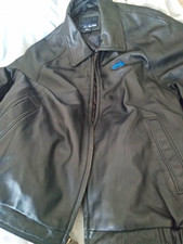 Bill Blass Men's Black Leather Full Zip Quilted Lined Jacket 46 Point Collar picture