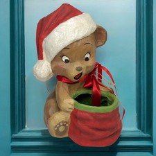Bethay Lowe Christmas Surprise Bear Paper Mache TJ1314 Gift Bag Candy Storage picture