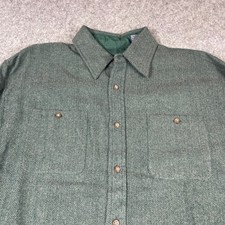 Vintage John Blair Shirt Mens Large Green Herringbone Button Down Long Sleeve picture