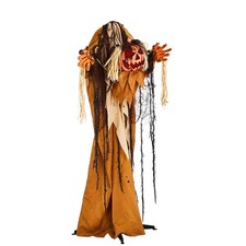 5.5ft Halloween Pumpkin Man Decoration with Red Glowing Head, Sound-Activated picture