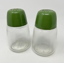 Vintage 1970s Federal Housewares Salt Pepper Shakers Avocado Green Glass USA picture