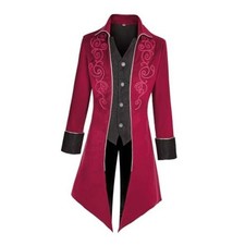 MOFOVELY Men Victorian Steampunk Tailcoat Pirate Coat Jacket XX-Large Red picture