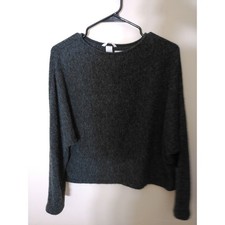 H&M Knit Sweater Women S Charcoal Gray Boxy Fuzzy Crew Neck Relaxed Minimalist picture