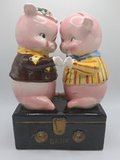 Vintage Holt Howard Double Piggy Bank with Treasure Box picture