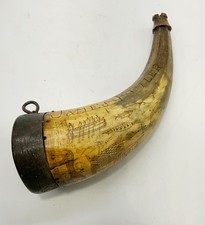Early 19th century folk art decorated powder horn dated 1815  I’D picture