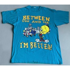 Vintage 1997 Looney Tunes Tweety Bird T-Shirt Freeze Teal Single Stitch 90s L picture