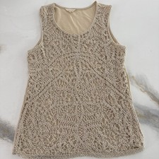 Adiva Women's Sleeveless Champagne Crochet Lace Top Size Medium picture