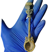 Old Antique Vintage Handcrafted Brass Hindu Goddess Figure Spoon Collectible picture