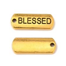 4 Word Charms BLESSED Pendants Inspirational Antiqued Gold Jewelry Tags picture