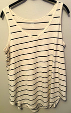 a.n.a Women's XL White/Black Striped V-Neck Sleeveless Tank Top picture