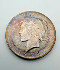 1923-P Silver Peace Dollar 🌈 Original Rainbow Toned AU to MS Estimated picture