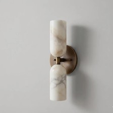Mid Century Modern Alabaster Wall Sconce Brass Marble Cylinder Wall Light Luxury picture