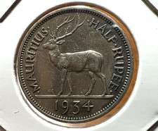1934 BRITISH MAURITIUS SILVER HALF RUPEE SCARCE picture