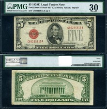 FR. 1530 M $5 1928-E Legal Tender Mule G-A Block PMG VF30 BP #637 picture