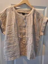 Talbots 100% Linen Short Sleeve Blouse XLP New with Tags Pleated Front picture